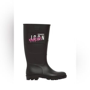DSQUARED2 Women’s Icon Forever Tall Black Rubber Rain Boots Size 8 NEW